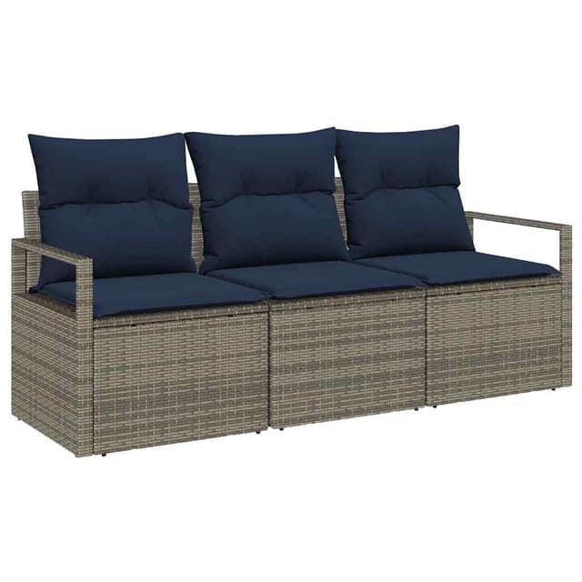 vidaXL Sofa Set 3-Tlg Grau Poly-Rattan 3346245