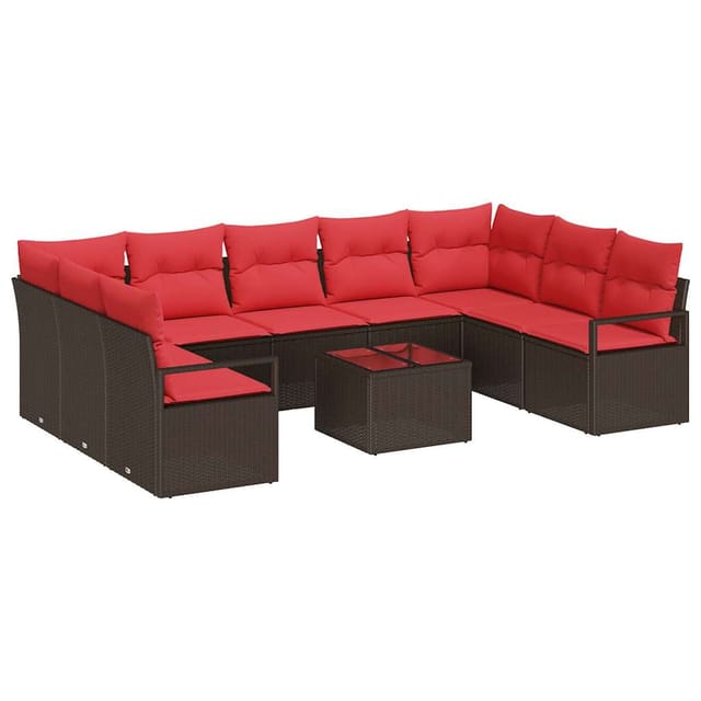 vidaXL Sofa Set mit Kissen 10-Tlg Braun Poly Rattan 3346554