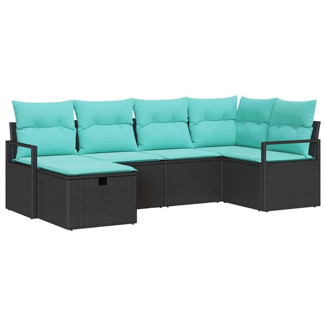 vidaXL Sofa Set mit Kissen 6-Tlg Schwarz und Türkis Poly-Rattan 3359185