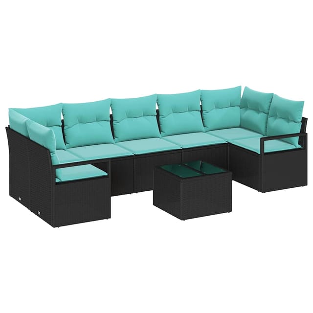 vidaXL Sofa Set 8-Tlg Schwarz und Türkis Poly-Rattan 3346306