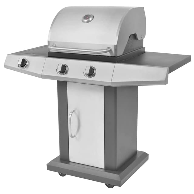 vidaXL Gasgrill mit Brenner Mit Rad Silber Stahl mit Metallschlauch 43045