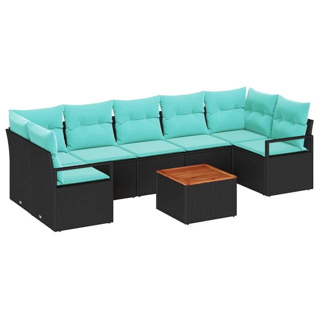 vidaXL Gartensofa-Set mit Kissen 8-Tlg Schwarz Poly-Rattan 3347676
