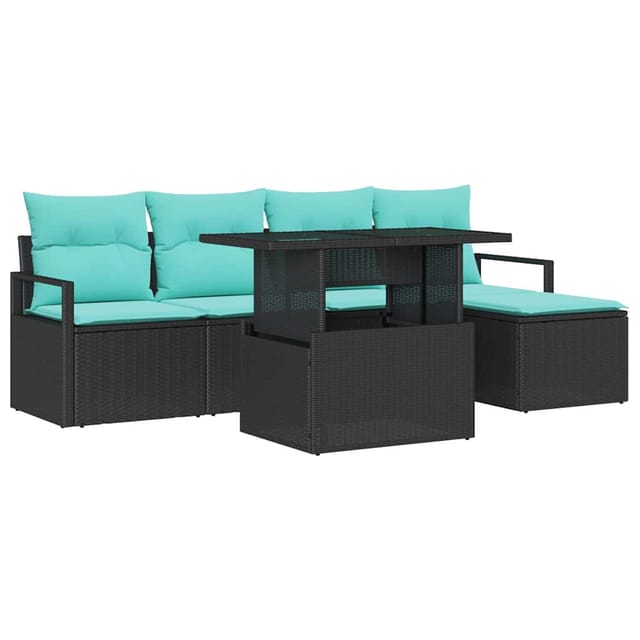 vidaXL Garten-Sofa-Set mit Kissen 6-Tlg Schwarz und Blau 3348812