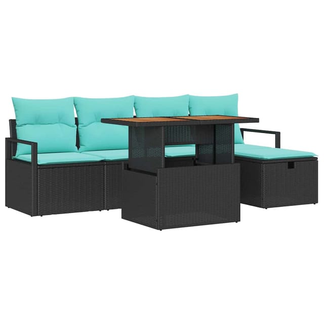 vidaXL Gartensofa-Set mit Kissen 6-Tlg Schwarz Poly-Rattan 3359994