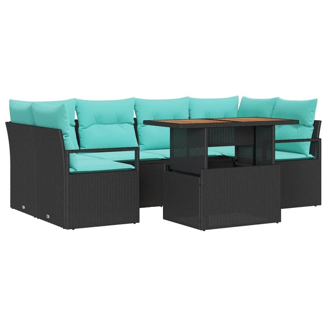 vidaXL Garten-Sofa-Set mit Kissen 7-Tlg Schwarz und Blau 3349668