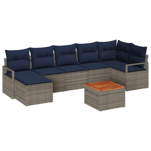 vidaXL Gartensofa-Set mit Kissen 8-Tlg Grau Poly-Rattan 3347738