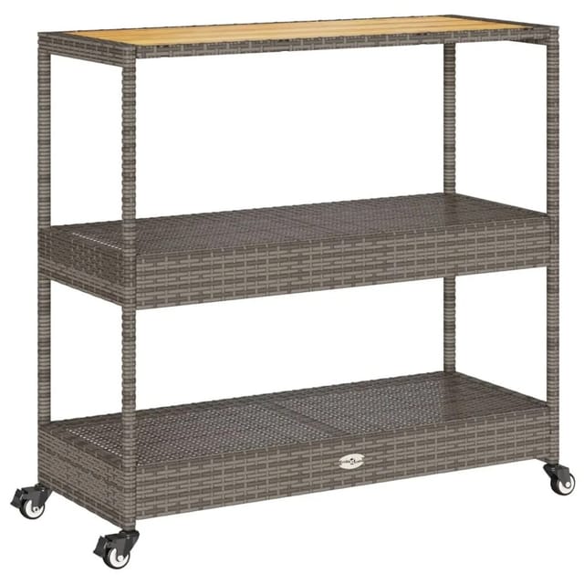 vidaXL Barwagen 3 Böden Grau Poly Rattan und Massivholz Akazie 368724