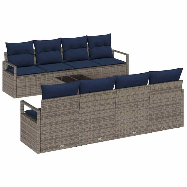 vidaXL Sofa Set mit Kissen 7-Tlg Grau und Blau Poly Rattan 3346315