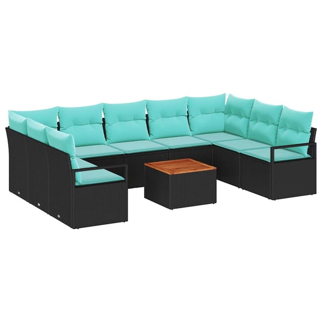 vidaXL Gartensofa-Set mit Kissen 10-Tlg Schwarz Poly-Rattan 3347753