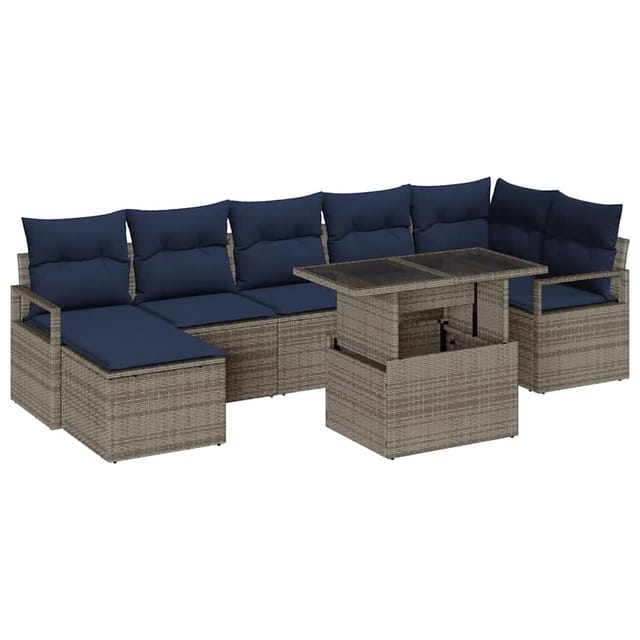 vidaXL Gartensofa-Set 8-Tlg Grau und Marineblau Poly-Rattan 3348871