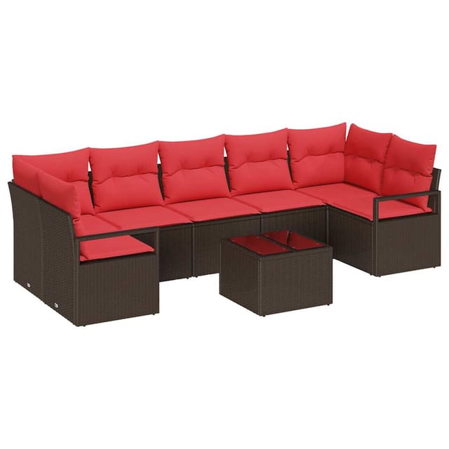 vidaXL Sofa Set 8-Tlg Braun und Rot Poly-Rattan 3346304