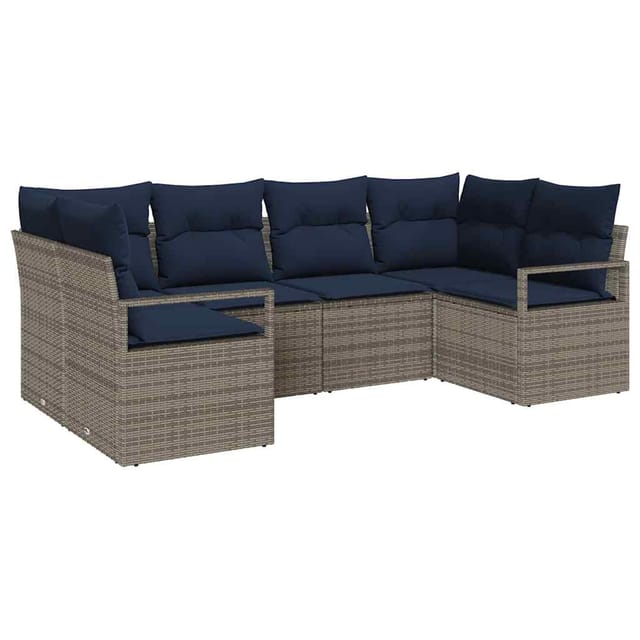 vidaXL Sofa Set mit Kissen 6-Tlg Grau Poly Rattan 3346525