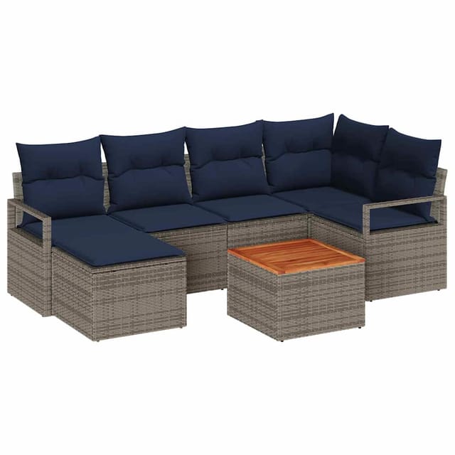 vidaXL Gartensofa-Set mit Kissen 7-Tlg Grau Poly-Rattan 3347731