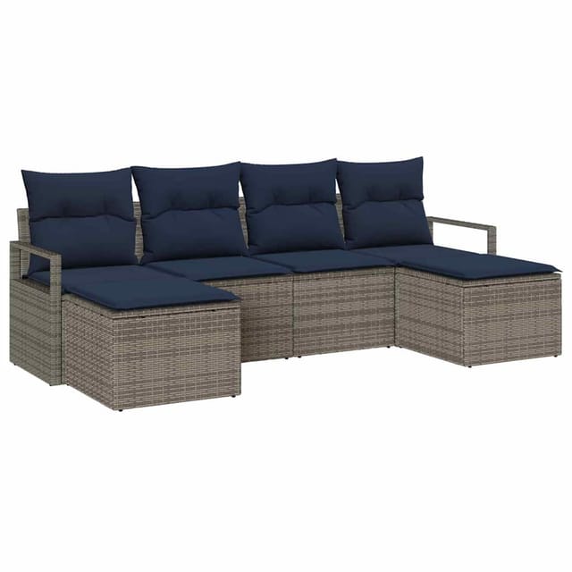 vidaXL Sofa Set mit Kissen 6-Tlg Grau Poly Rattan 3346495