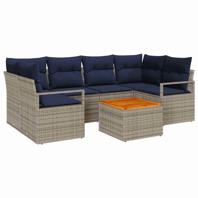 vidaXL Gartensofa-Set mit Kissen 7-Tlg Grau Poly-Rattan 3347661