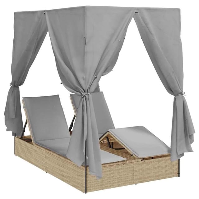 vidaXL Doppelte Sonnenliege Grau 205 x 129 x 200 cm Poly-Rattan 3376130