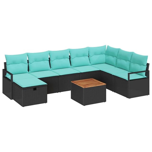 vidaXL Gartensofa-Set mit Kissen 9-Tlg Schwarz Poly-Rattan 3359557