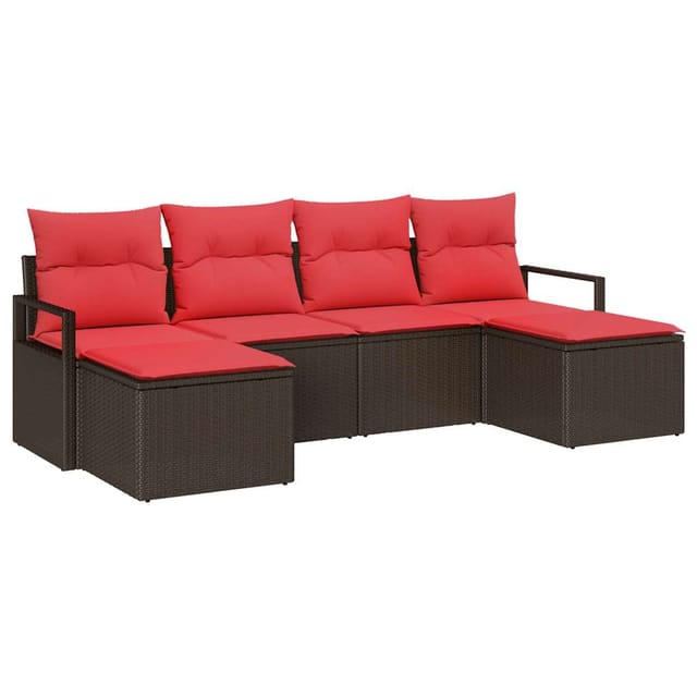 vidaXL Sofa Set mit Kissen 6-Tlg Braun Poly Rattan 3346494
