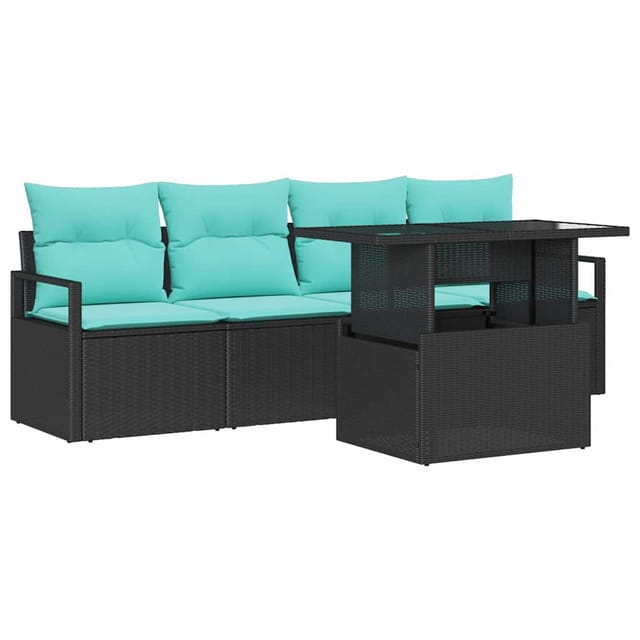 vidaXL Gartensofa-Set mit Speicher 5-Tlg Schwarz Poly-Rattan 3348732