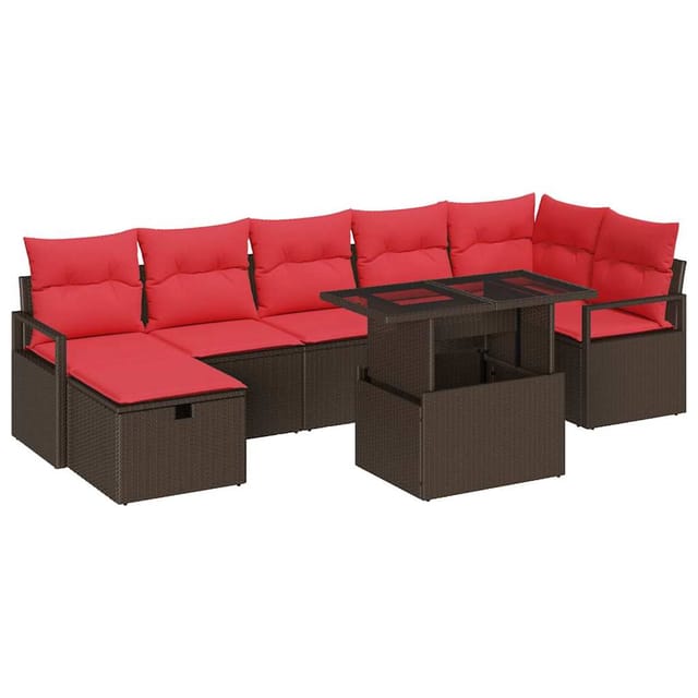 vidaXL Garten-Sofa-Set mit Kissen mit Speicher 8-Tlg Braun Poly Rattan 3359811