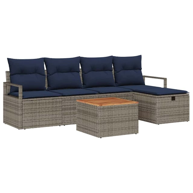 vidaXL Gartensofa-Set mit Kissen mit Speicher 6-Tlg Grau Poly-Rattan 3359535