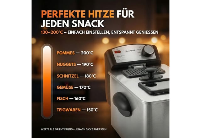 Sommertal Fritteuse 3L 2000W Edelstahl Öl Fritteuse 130 200°C