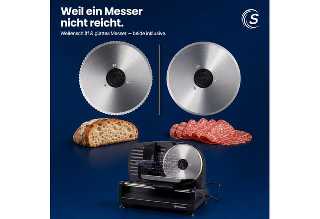 Sommertal AS190 Dual 200W 1x Wellenschnittmesser 1x Glatte Klinge 1x Edelstahltablet