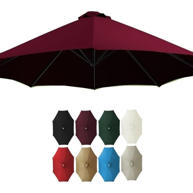 Schirmtuch 6,5 Fuß 9 Fuß 10 Fuß Ersatzdach, 8 Streben Marktabdeckung, Runder Terrassenschirm Uv-schutz (rot, 200 Cm/6,8 Streben) (schwarz, 200 Cm/6,5 Fuß 8 Streben)