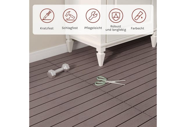 WOLTU WPC Terrassendielen Holz-Optik 30x60cm 6 Stück/1 m² Braun