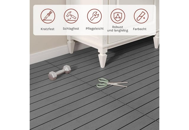 WOLTU WPC Terrassendielen Holz-Optik 30x60cm 6 Stück/1 m² Hellgrau