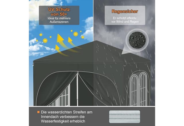 WOLTU Pavillon Faltpavillon 2x2 m Mit 4 Seitenwänden Höhenverstellbar Grau