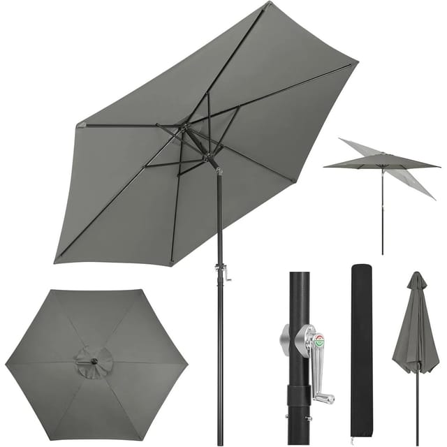 WOLTU Sonnenschirm Strandschirm 45° Knickbar Handkurbel Dunkelgrau 240 cm