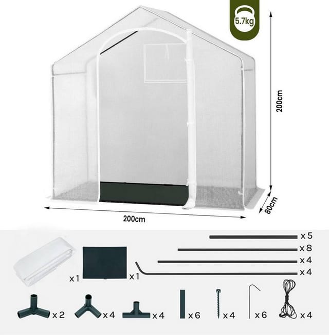 WOLTU Gewächshaus Winterfest Tür Fenster 200x80x200cm Aus Stahlrohr PE Weiß