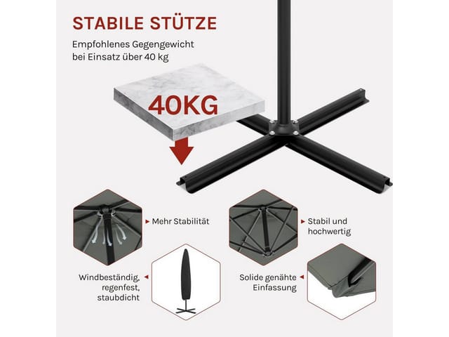 WOLTU Hängender Gartenschirm 310cm Strandschirm Neigbar Dunkelgrau