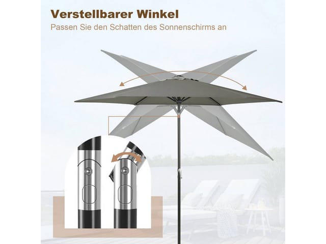 WOLTU Sonnenschirm Strandschirm 45° Knickbar Handkurbel Dunkelgrau 270 cm