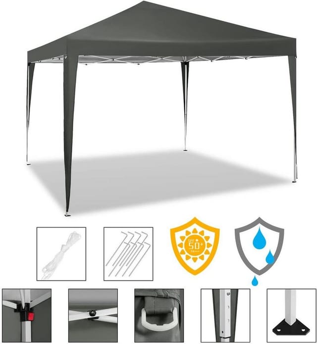 WOLTU Pavillon Pop-Up Wasserdichter Sonnenschutz 3 x 3 m Grau
