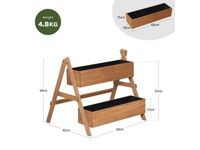 WOLTU Hochbeet mit 2 Blumenkästen Holz Blumentreppe Braun