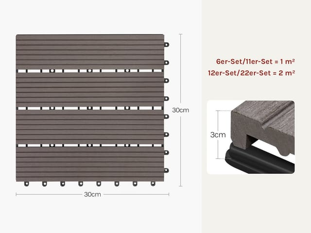 WOLTU WPC Terrassenfliesen Holzoptik Klicksystem 22 Stück/2 m² Coffee