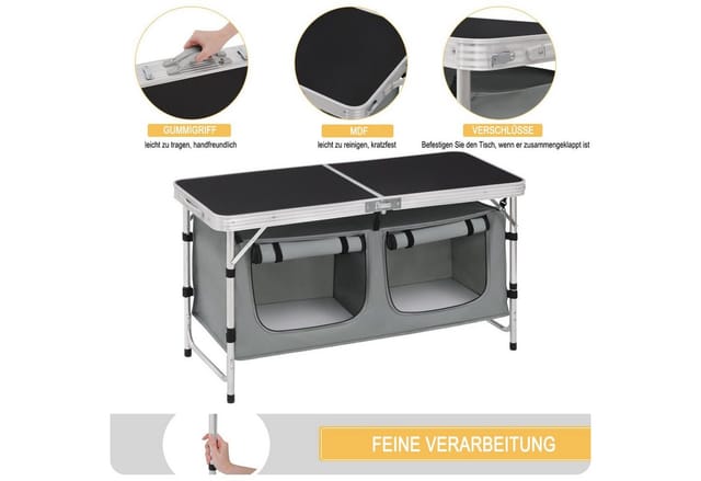 WOLTU Campingtisch mit Stauraum Höhenverstellbar Schwarz+Grau