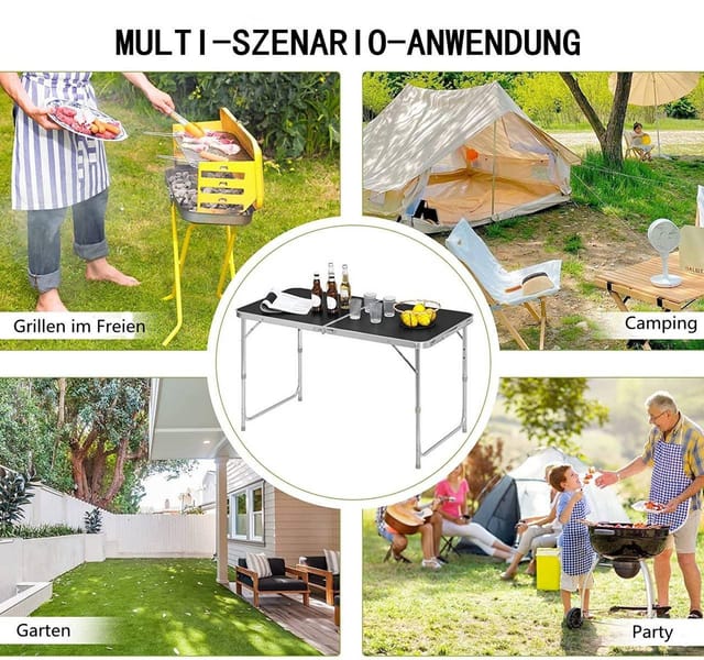 WOLTU Campingtisch Klapptisch Gartentisch Höhenverstellbar Schwarz