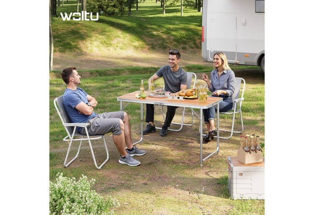 WOLTU Campingtisch Klapptisch Gartentisch Höhenverstellbar Hell Eiche