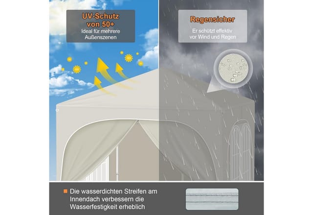 WOLTU Pavillon Faltpavillon 2x2 m Mit 4 Seitenwänden Höhenverstellbar Beige