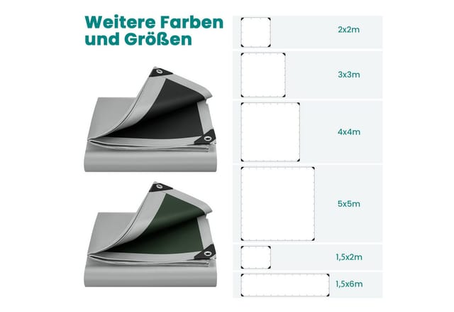 WOLTU Abdeckplane Wasserdicht 280 g/m² PE mit Ösen Grau-Schwarz 1,5x2 m