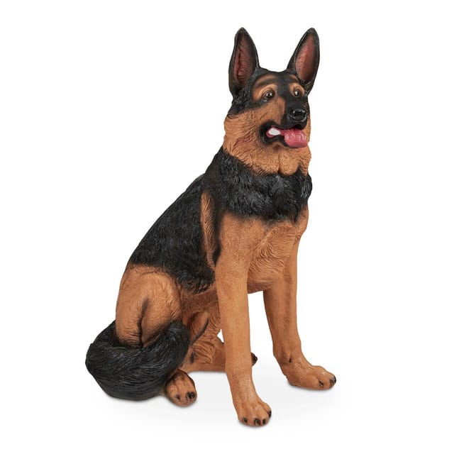 Relaxdays Schäferhund Figur Polyresin Schwarz Braun Wetterfest Frostfest 85 cm x 39 cm x 55 cm 7,8 kg