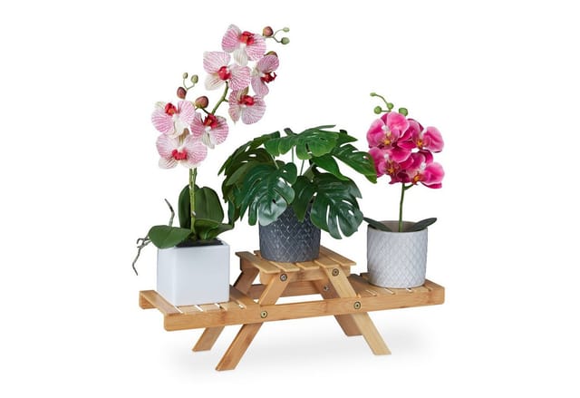 Relaxdays Blumentreppe Bambus Natur mit Filzgleitern 17 cm x 51,5 cm x 15 cm 600 g