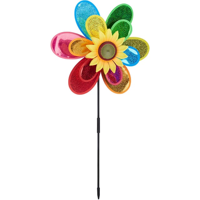 Relaxdays Windrad Gartenstecker Polyester Kunststoff Bunt Reflektierend 74,5 cm x 37,5 cm x 14 cm