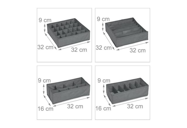 Relaxdays Unterwäsche Organizer Set Vliesstoff Pappe Hellgrau Faltbar 9 cm x 32 cm x 32 cm 0,5 kg
