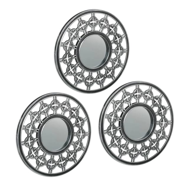 Relaxdays Dekospiegel 3er Set Kunststoff Silber Anthrazit ø 25 cm x 1,5 cm