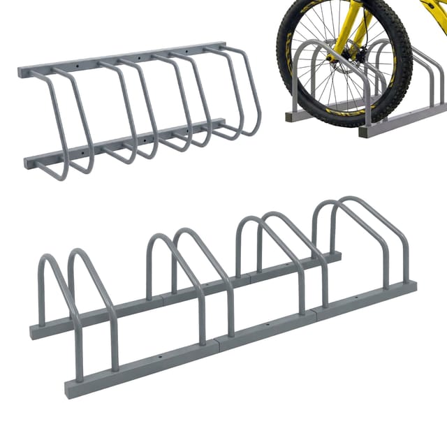 Relaxdays Fahrradständer Stahl Silber für 4 Fahrräder Boden und Wandmontage 27 cm x 101 cm x 24 cm
