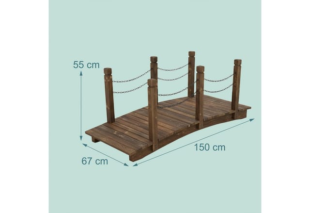 Relaxdays Gartenbrücke mit Ketten Tannenholz Eisen Braun Begehbar Wetterfest 55 cm x 150 cm x 67 cm